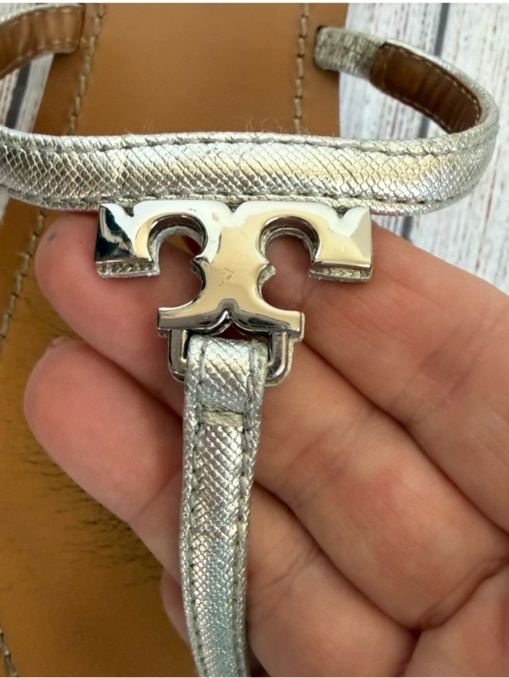 Tory Burch Silver T-Strap Sandals 9 - Picture 6 of 7